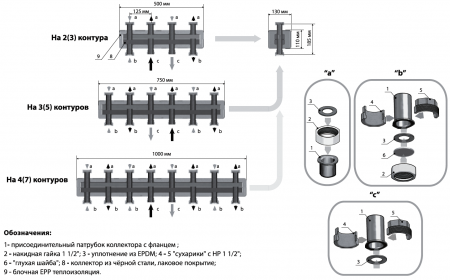 Гидравлический стальной коллектор TIM, NDM0106-4(7) (на две стороны 4+3 контуров, 1 1/2" НГ)