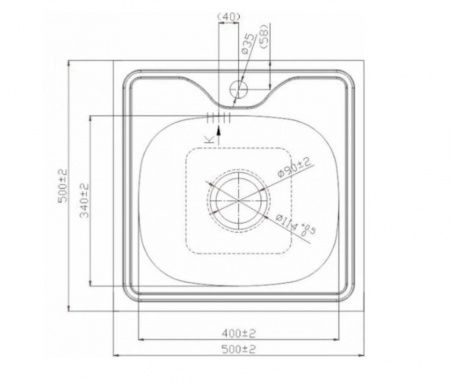 Мойка нержавеющая накладна 50х50 (0,6мм) выпуск 1 1/2",  глубина 17см