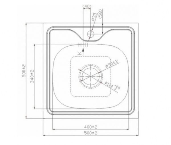 Мойка нержавеющая накладна 50х50 (0,6мм) выпуск 1 1/2",  глубина 17см