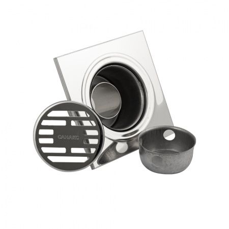 Трап из нежарвеющей стали квадратный 15х15см с вертикальным (прямым) выпуском Ф50 мм САНАКС