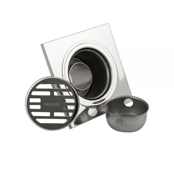 Трап из нежарвеющей стали квадратный 15х15см с вертикальным (прямым) выпуском Ф50 мм САНАКС