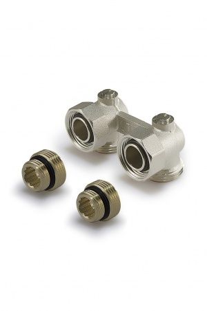 Узел нижнего подключения стальных радиаторов, угловой Евроконус 3/4"х"Американка" 1/2" (с кранами)