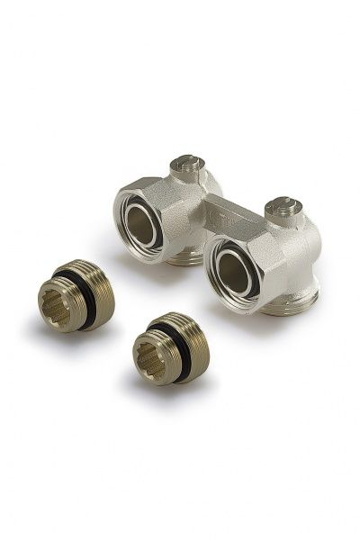 Узел нижнего подключения стальных радиаторов, угловой Евроконус 3/4"х"Американка" 1/2" (с кранами)