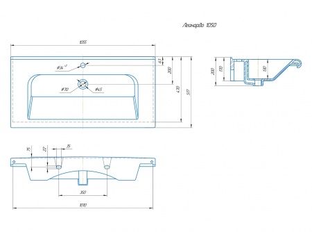 Умывальник мебельный "Леонардо-1050" с переливом, без комплекта, 1 отверстие, белый