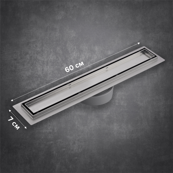 Линейный трап 60х7см, из нерж. стали с горизонтальным выпуском, гидро+сухая защита от запаха, ТЛ-02