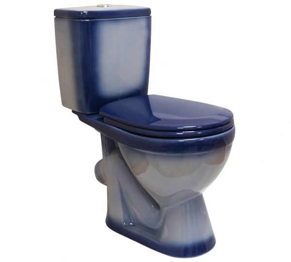 Унитаз "Лира", синий декор, 1кноп.,косой вып.,нижн.подв., сиденье полипропилен