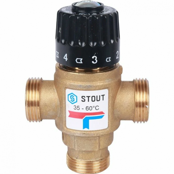 Клапан термостатический смесительный STOUT 3/4" НР   Tрег=35-60оС  KVS 1.6