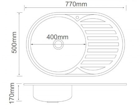Мойка нерж. врезная овальная большая ПРАВОЕ крыло, РМС, MD8-7750OVL(0,8), МАТОВАЯ, 770х500х170 мм