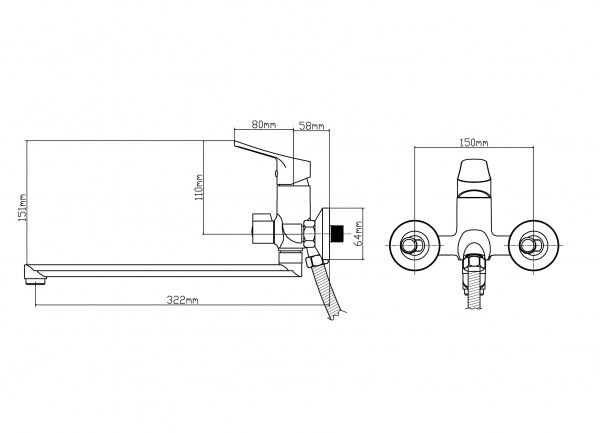 Смеситель BOOU для ван. однор., B8290-18F длин. изл.