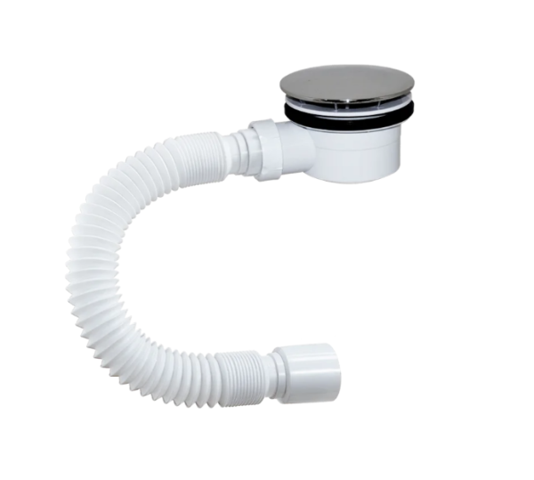 Сифон для поддона, пластик/хром 1 1/2"х90, плоский, с гофро-трубой 40х50 (650мм), клик-клак