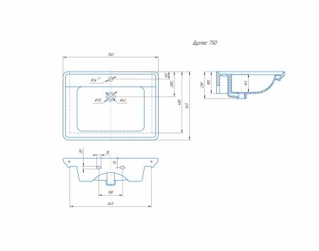 Умывальник мебельный "Дуглас-750" с переливом, без комплекта, 1 отверстие, белый