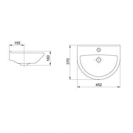 Умывальник "Родничок" без  перелива, без комплекта, 1 отверстие, белый
