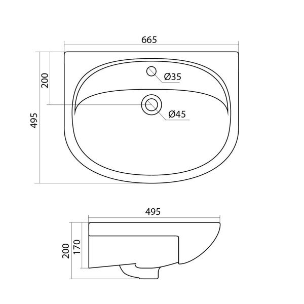 Умывальник мебельный "Стелла 65" с переливом, без комплекта, 1 отверстие, белый