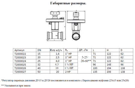 Автоматический клапан TOPAS DPR Ду25, латунный, баланссировочный (регулятор перепада давления)
