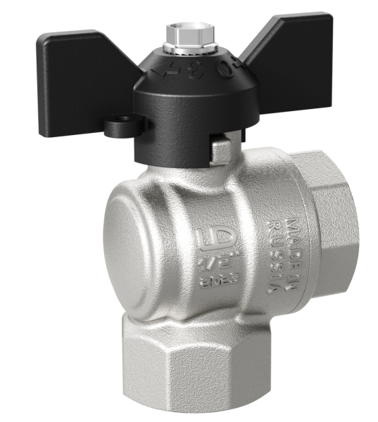 Кран шаровой, угловой LD Pride Ду 25 муфта/муфта (никель) бабочка