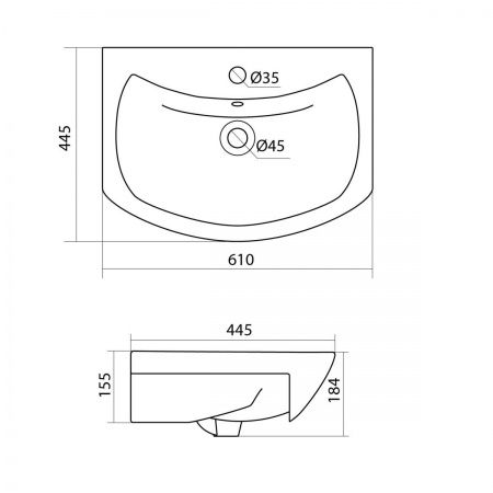 Умывальник мебельный "Балтика 60" с переливом, без комплекта, 1 отверстие, белый