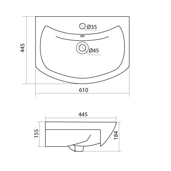 Умывальник мебельный "Балтика 60" с переливом, без комплекта, 1 отверстие, белый