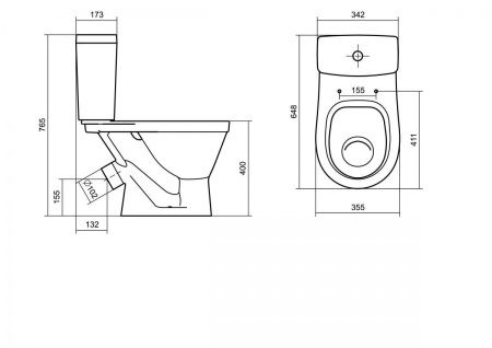 Унитаз Уно с бачком, белый, 2 х кн.арм., косой выпуск, нижн.подв., сиденье дюропласт, микролифт