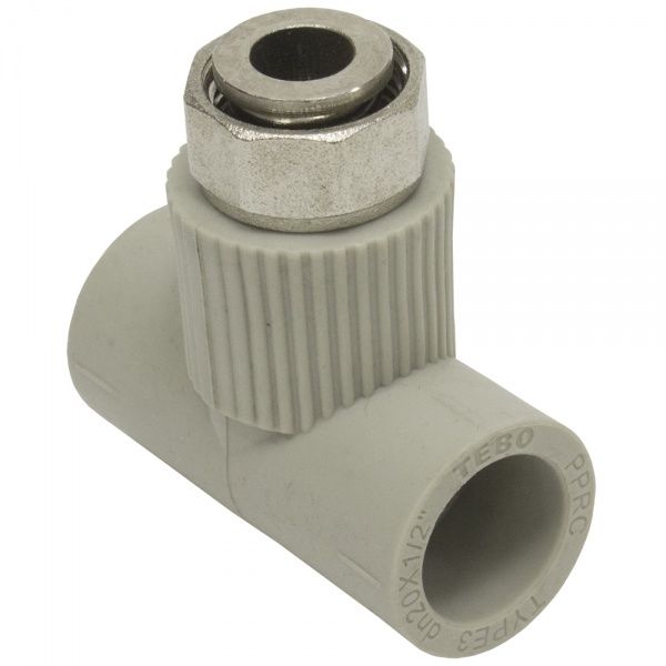 Тройник с накидной гайкой 32х1" (сер.) металлической вставкой Tebo (10/40)