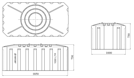 Емкость ПЭ прямоугольная горизонтальная синего цвета SQ 1000л