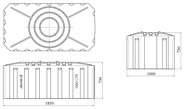Емкость ПЭ прямоугольная горизонтальная синего цвета SQ 1000л