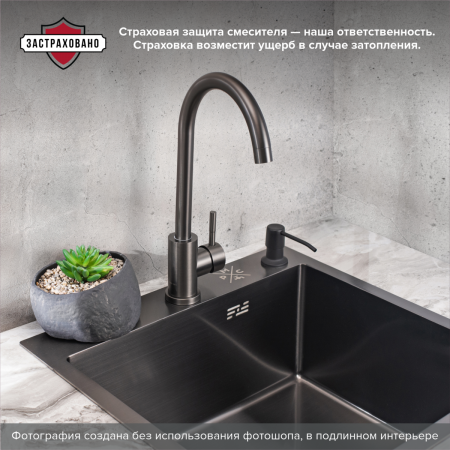 Смеситель РМС для кухни одноручный, гайка, нерж.сталь, SUS124PVD-017F (графит)