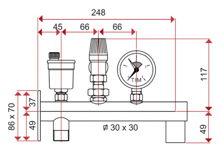 Группа безопасности котла + мембранного расширительного бака TIM (3 Bar, 3/4", до 50 кВт)