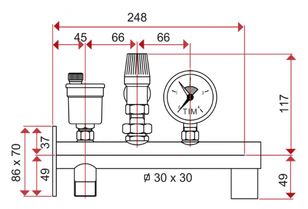 Группа безопасности котла + мембранного расширительного бака TIM (3 Bar, 3/4", до 50 кВт)