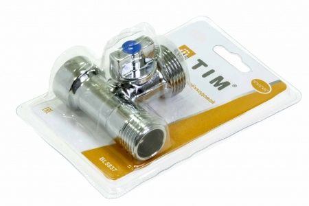 Кран для подключения приборов (проходной тройник с шаровым краном) 1/2"НРх3/4"х1/2"ВР (хром)