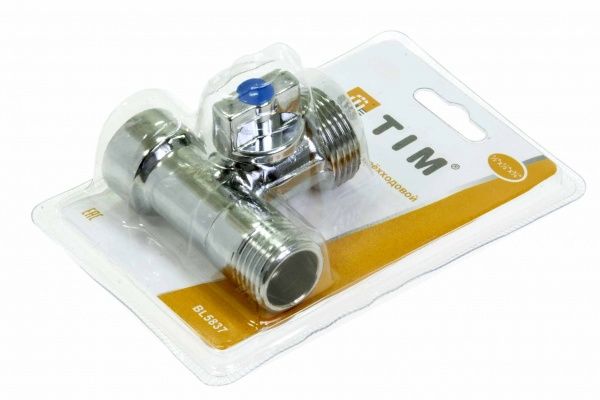 Кран для подключения приборов (проходной тройник с шаровым краном) 1/2"НРх3/4"х1/2"ВР (хром)