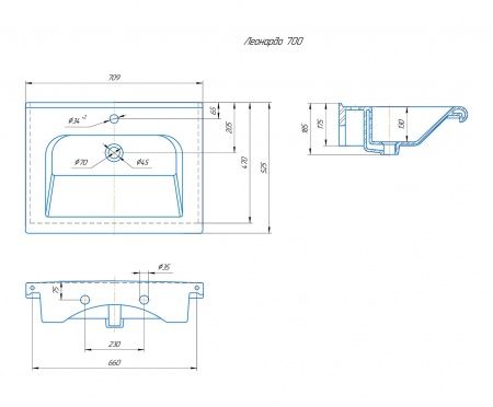 Умывальник мебельный "Леонардо-700" с переливом, без комплекта, 1 отверстие, белый