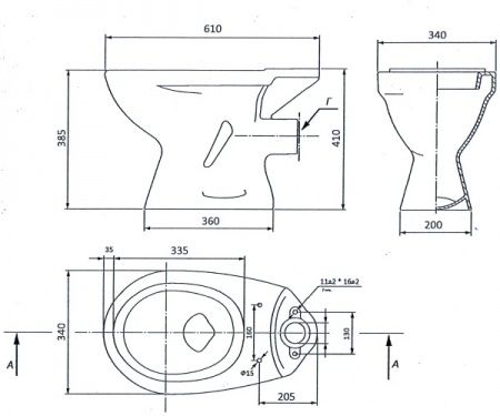 Унитаз "Универсал NEW 90" с бачком, белый, 2 кн.арм., косой выпуск, нижн.подв., сид. полипропилен
