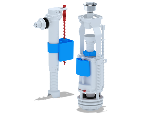 Арматура к унитазу, боковая подводка, 2 кнопки, пластик/хром