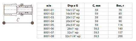 Муфта переходная НР 16х1/2" покрытие никель (металлопластик, ПРЕСС)