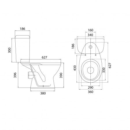 Унитаз "PRO" белый, 1 кн.арм., прямой выпуск, нижн.подв., сид.полипр.
