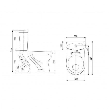 Унитаз "Ультра" АНТИВСПЛЕСК, белый, 1 кн.арм., косой выпуск, нижн.подв., сид.полипр.