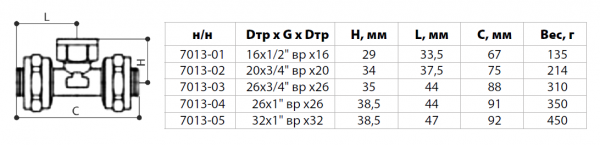 Тройник переходной ВР 26х3/4"х26 покрытие никель (металлопластик)
