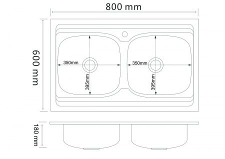 Мойка нержавеющая накладна 2 чаши 60х80 (0,6), выпуск 3 1/2, глубина 17см, с сифоном