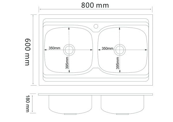 Мойка нержавеющая накладна 2 чаши 60х80 (0,6), выпуск 3 1/2, глубина 17см, с сифоном