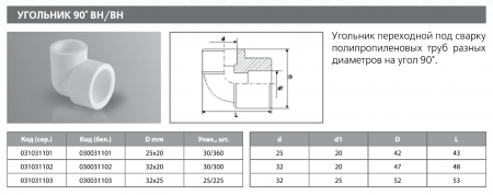 Угольник PPRC переходной вн./вн 32х20/90 (бел.) Tebo (30/300)