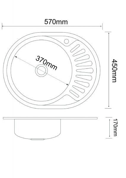 Мойка нерж. врезная овальная большая ПРАВОЕ крыло, РМС, MG6-5745OVL(0,6), 570х450х170 мм