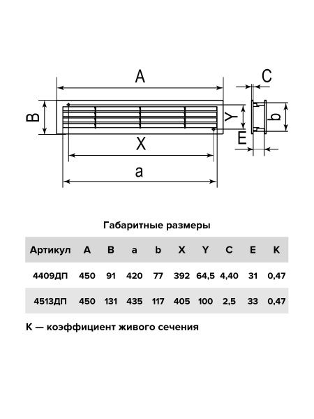 Решетка переточная пластиковая 450х91х40мм, белая (2 штуки)