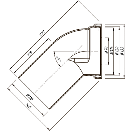 Патрубок приборный поворотный РР 110 (45 градусов)