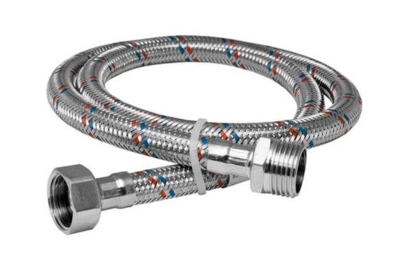 Подводка д/воды 1/2" ГШ 0.5 м (латунная гайка, нерж. оплетка с красной и синей лентой)