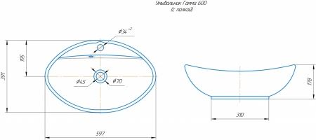 Умывальник мебельный "Гамма 600" с переливом, без комплекта, 1 отверстие, белый