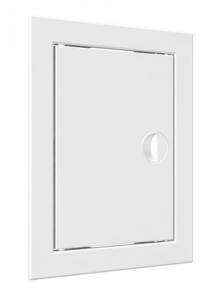 Дверца пластиковая АБС 168х218 (146х196) белая с фланцем, ручка