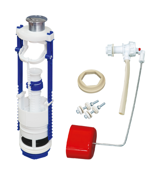 Арматура к унитазу, боковая подводка, 1 кнопка, пластик/хром