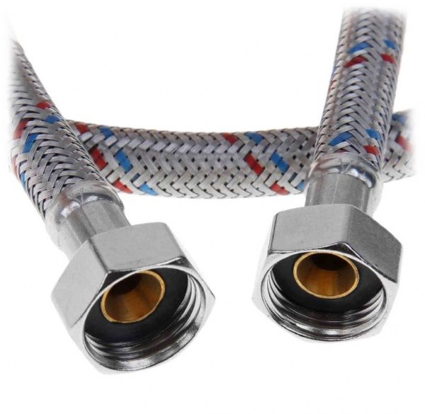 Подводка д/воды 1/2" ГГ  2.5 м (латунная гайка, нерж. оплетка с красной и синей лентой)