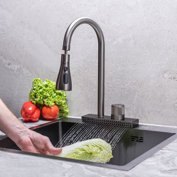 Смеситель РМС для кухни одноручный, гайка, нерж.сталь, SUS130PVD-017F-2 (графит)