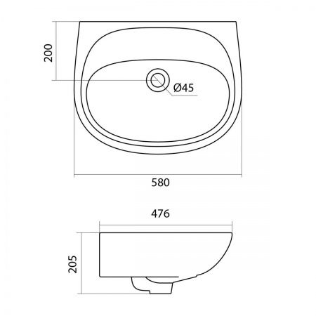 Умывальник "Анимо-60" с переливом, без комплекта, без отверстия, белый